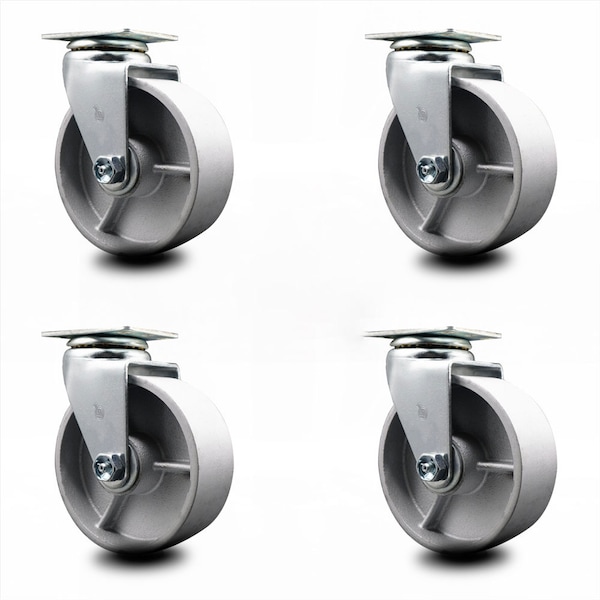 5 Inch Semi Steel Cast Iron Wheel Swivel Caster Set with Roller Bearings SCC